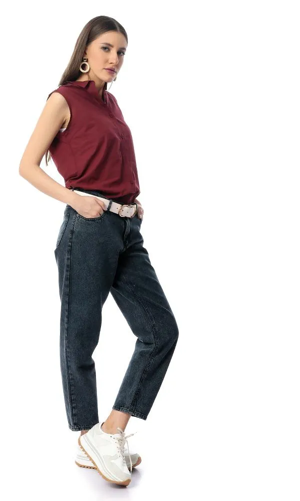 54518 Back Decorative Crochet Burgundy Sleeveless Shirt