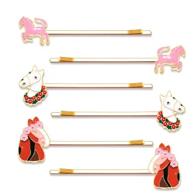 6PCS Kentucky Derby Hair Clips for Women Derby Riding Suit Horse Horseshoe Hairpins Kentucky Derby Hair Accessories Outfits Horse Racing Derby Fan Gifts (6PCS Multicolor 2)