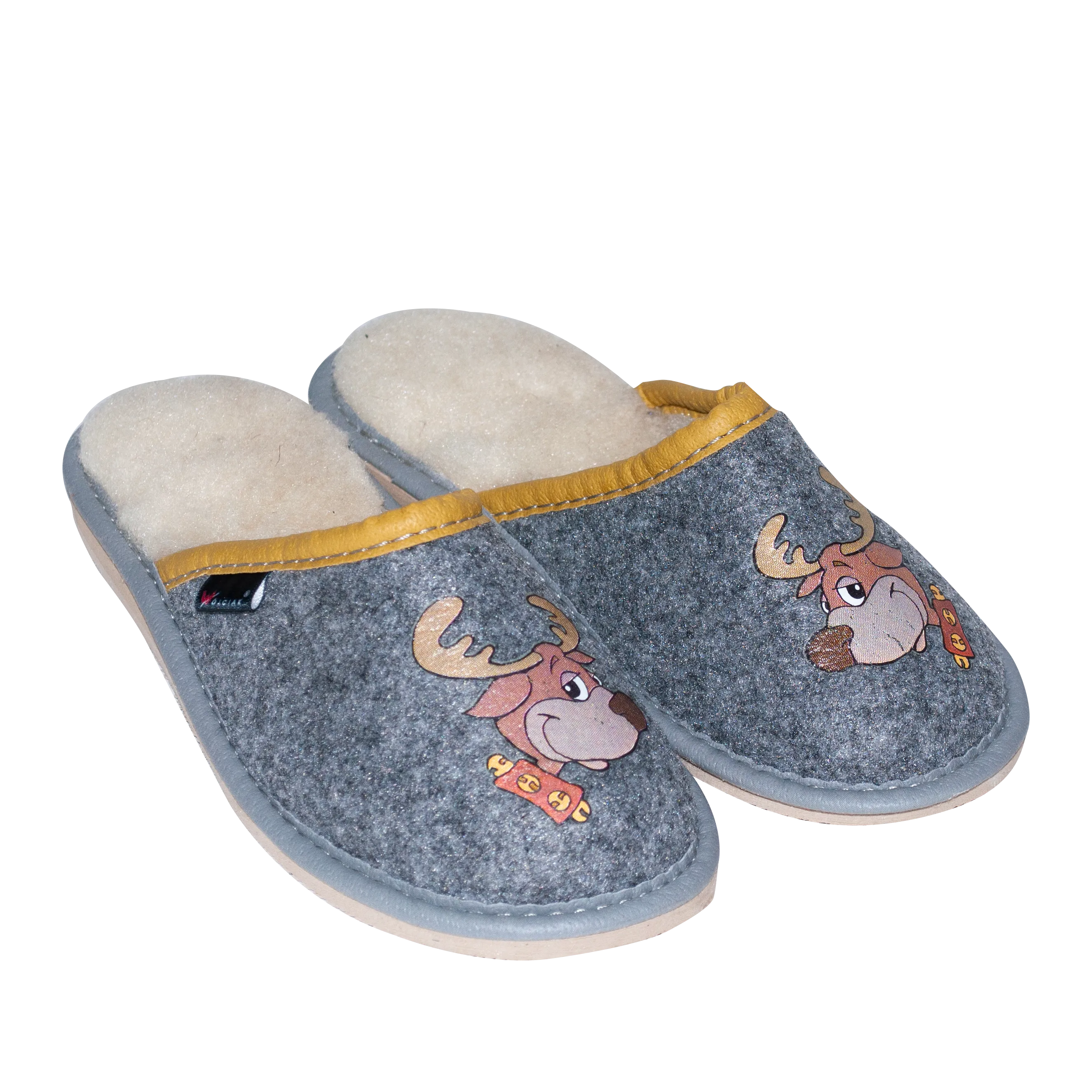 Boy's Gray Printed Leather Insulated Slippers | WU-323