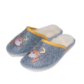 Boy's Gray Printed Leather Insulated Slippers | WU-323