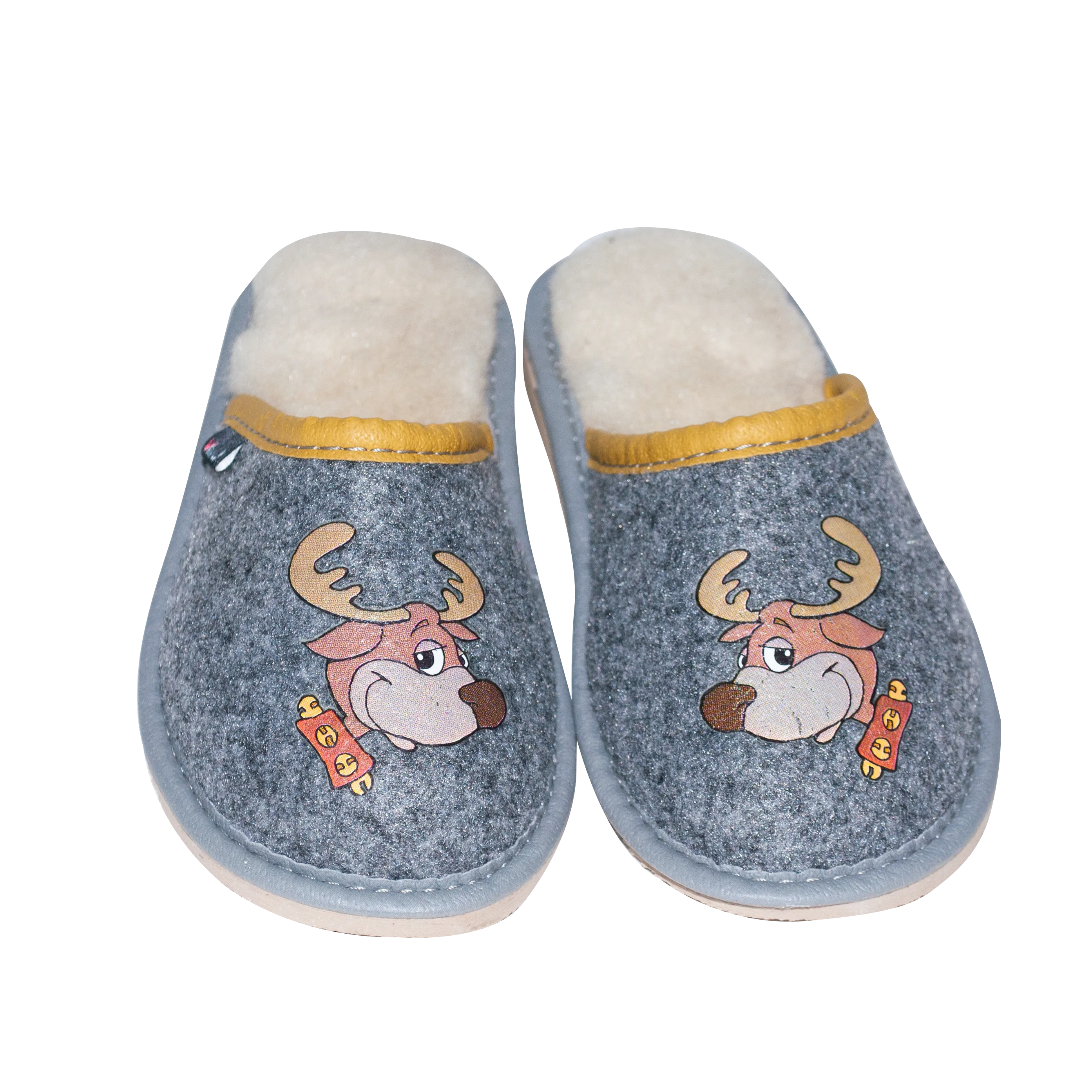 Boy's Gray Printed Leather Insulated Slippers | WU-323