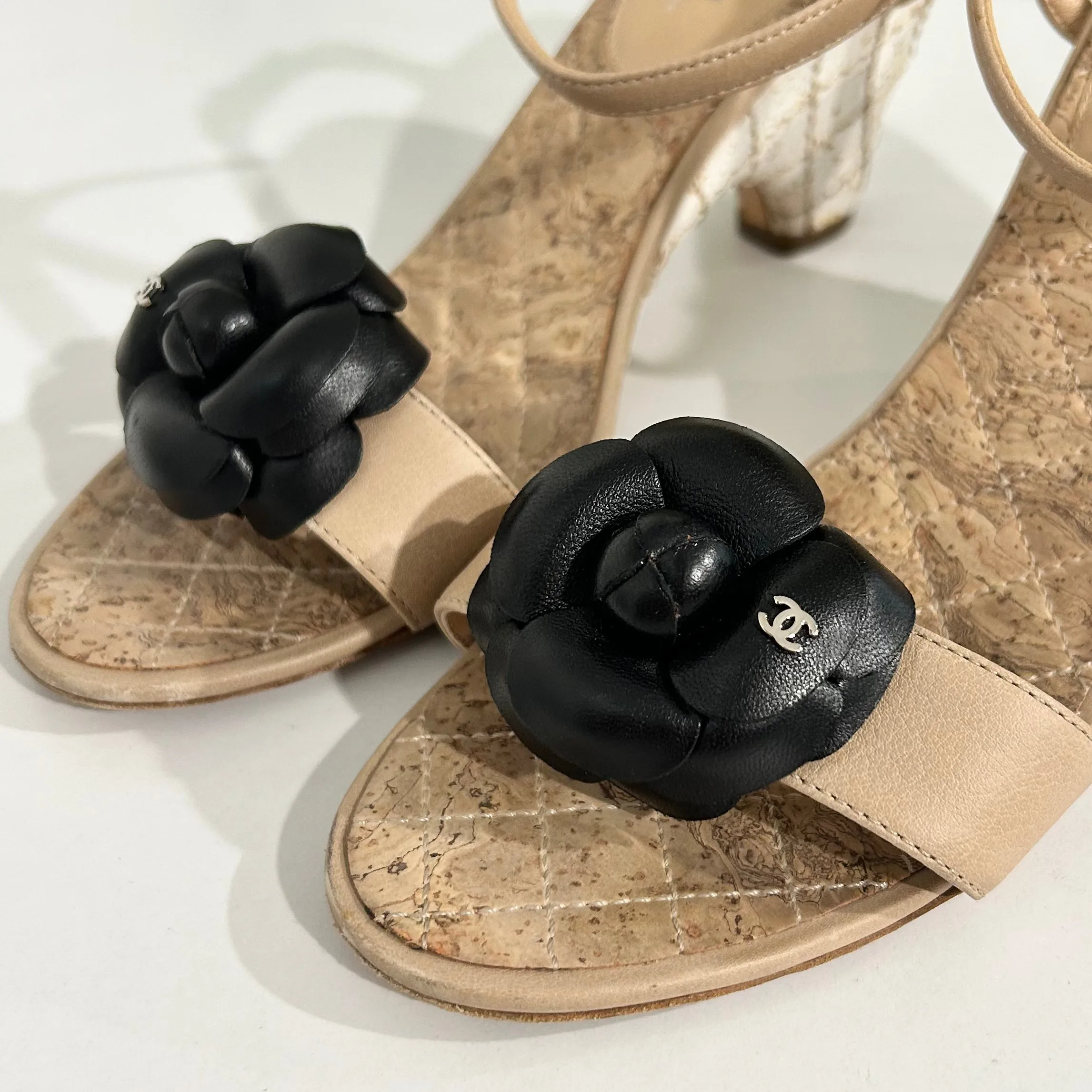 Chanel Camellia Cork Wedges