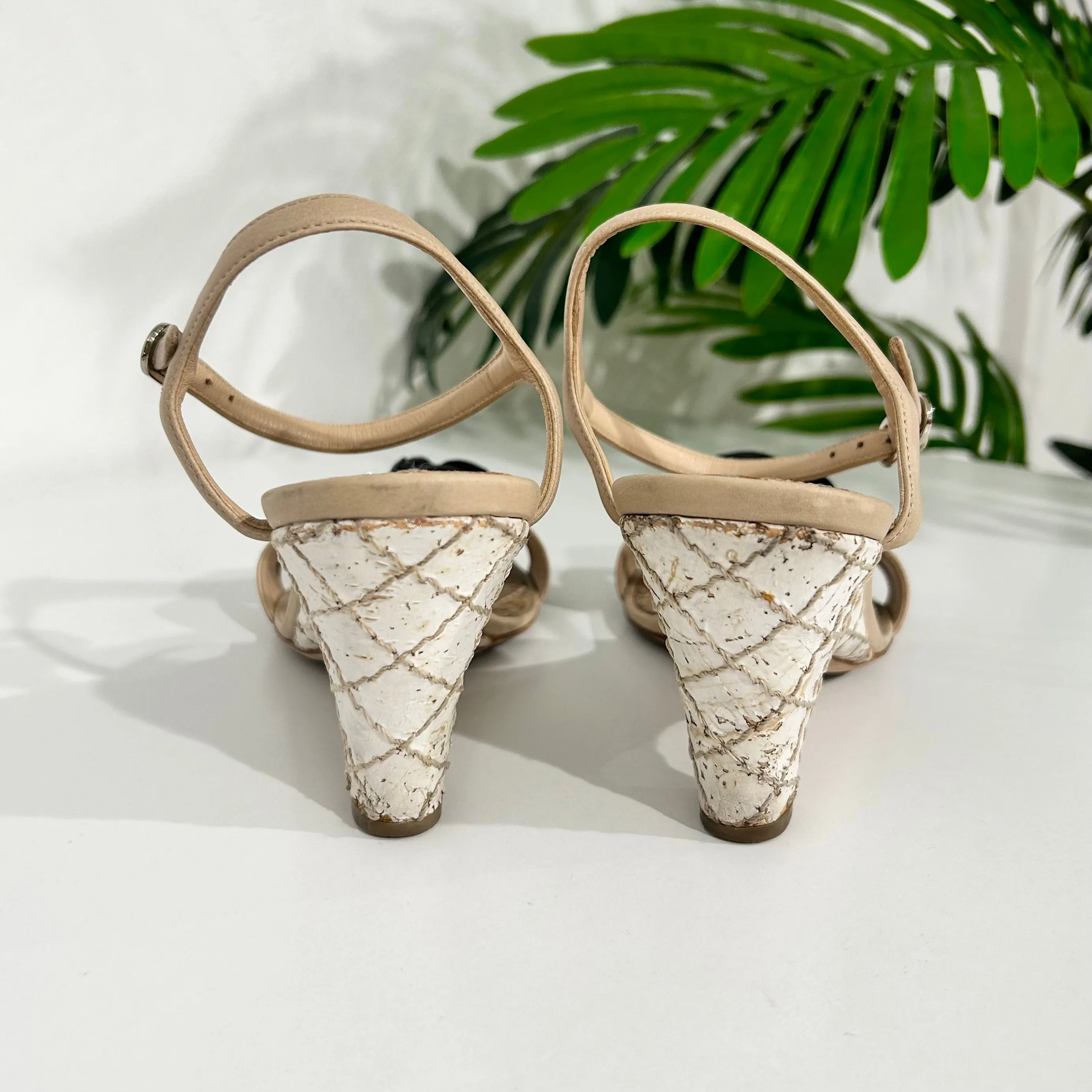 Chanel Camellia Cork Wedges