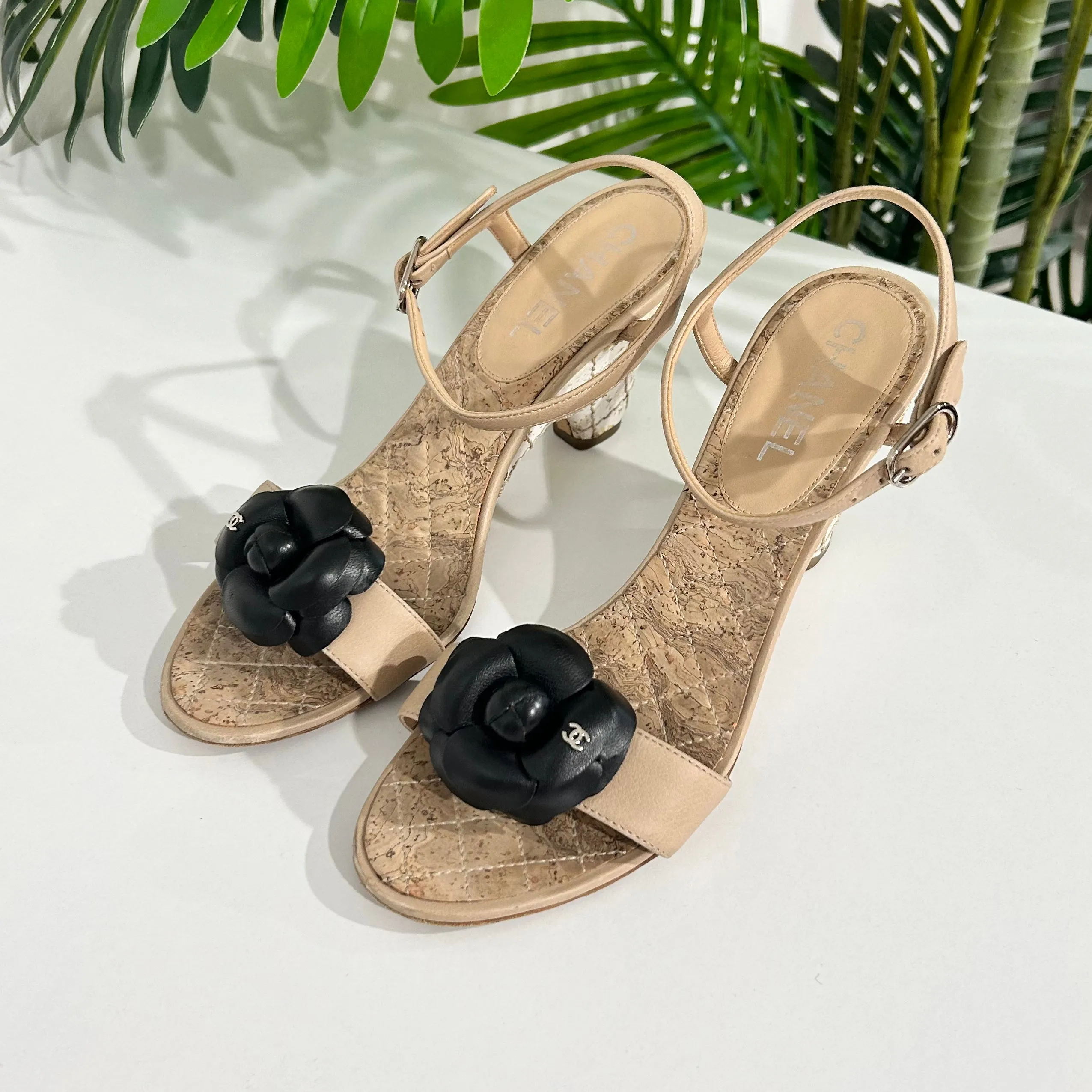 Chanel Camellia Cork Wedges