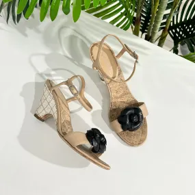 Chanel Camellia Cork Wedges