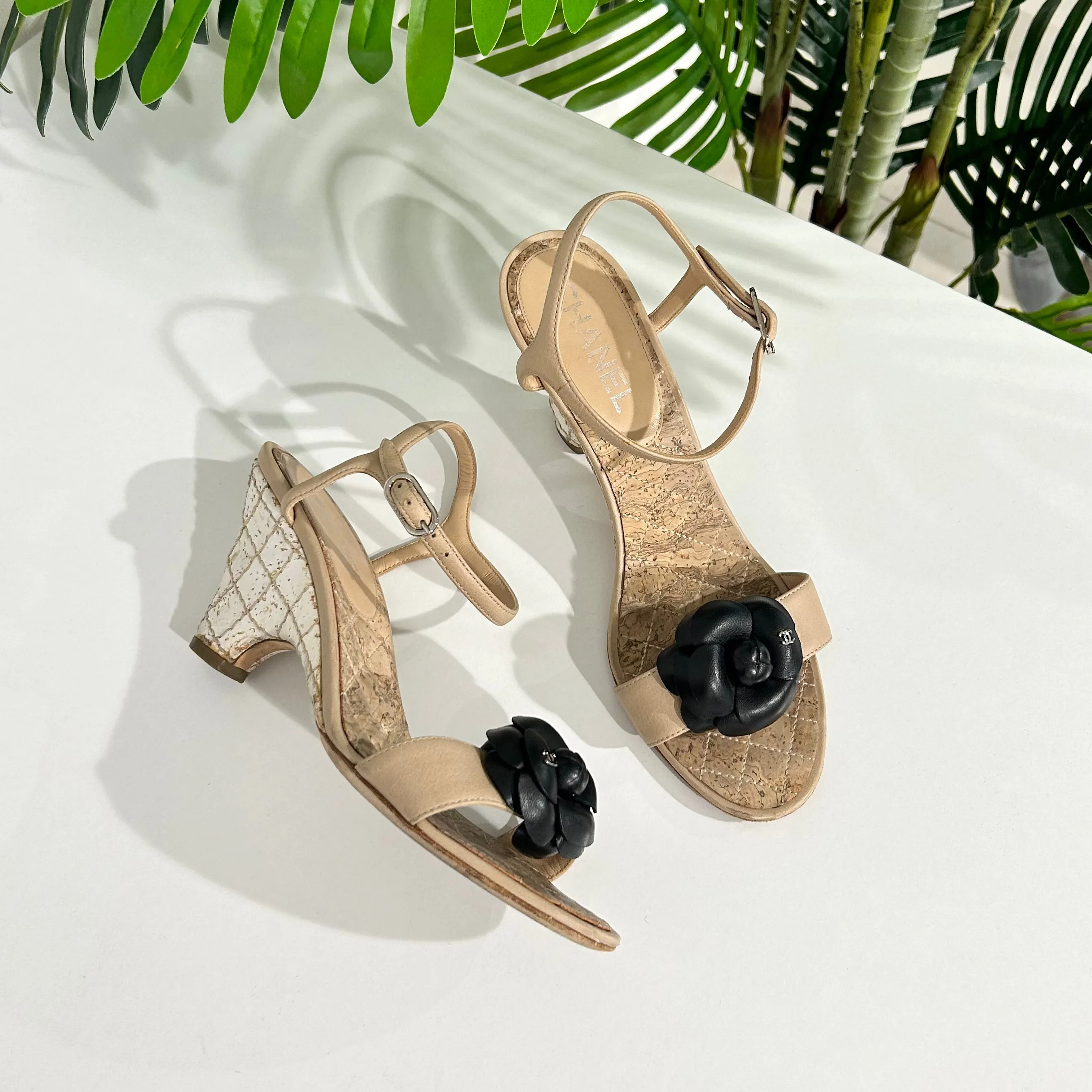 Chanel Camellia Cork Wedges
