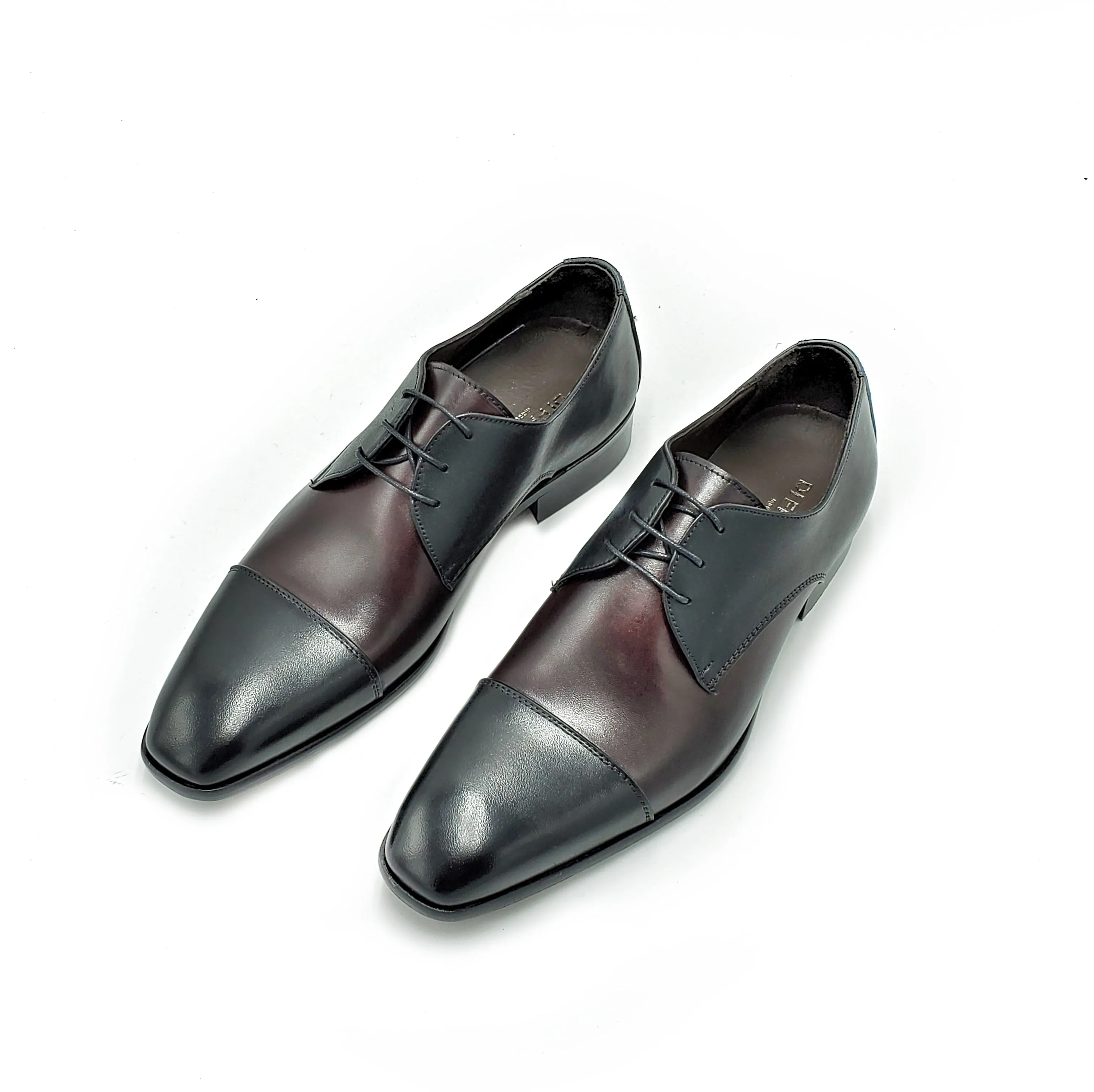 Di Franco Men's Two Tone Leather Derby's (Black/Burgundy) vero cuoio