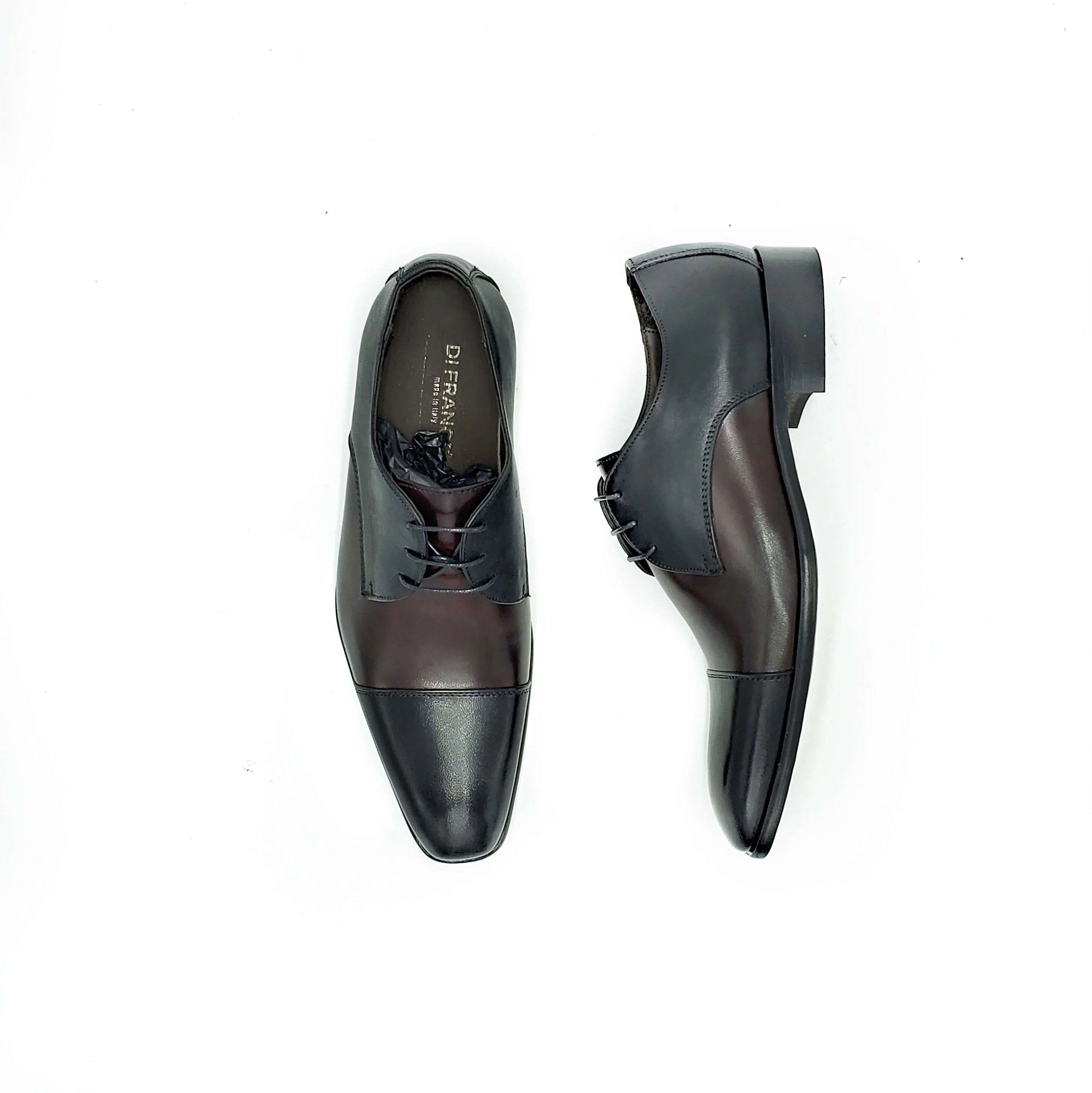 Di Franco Men's Two Tone Leather Derby's (Black/Burgundy) vero cuoio