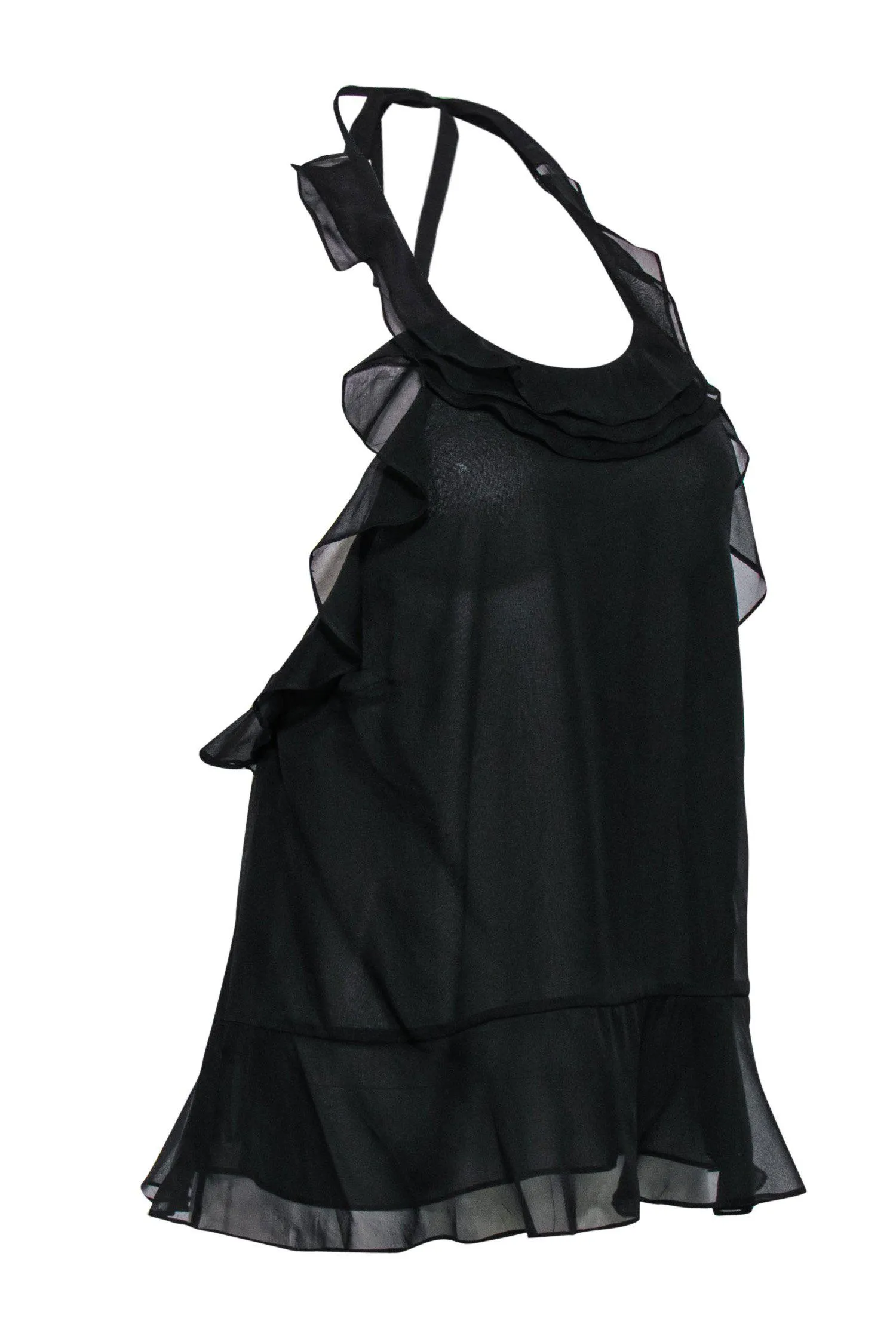 Diane von Furstenberg - Black Ruffle Sheer Silk Halter Tank Sz P