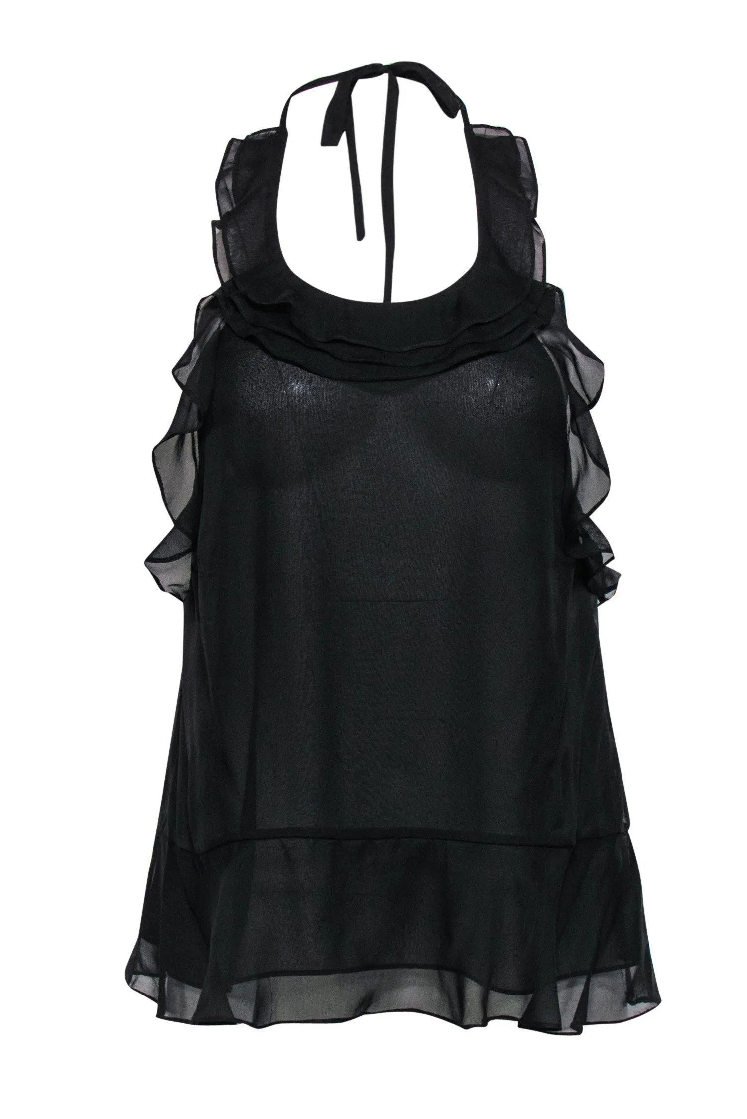 Diane von Furstenberg - Black Ruffle Sheer Silk Halter Tank Sz P