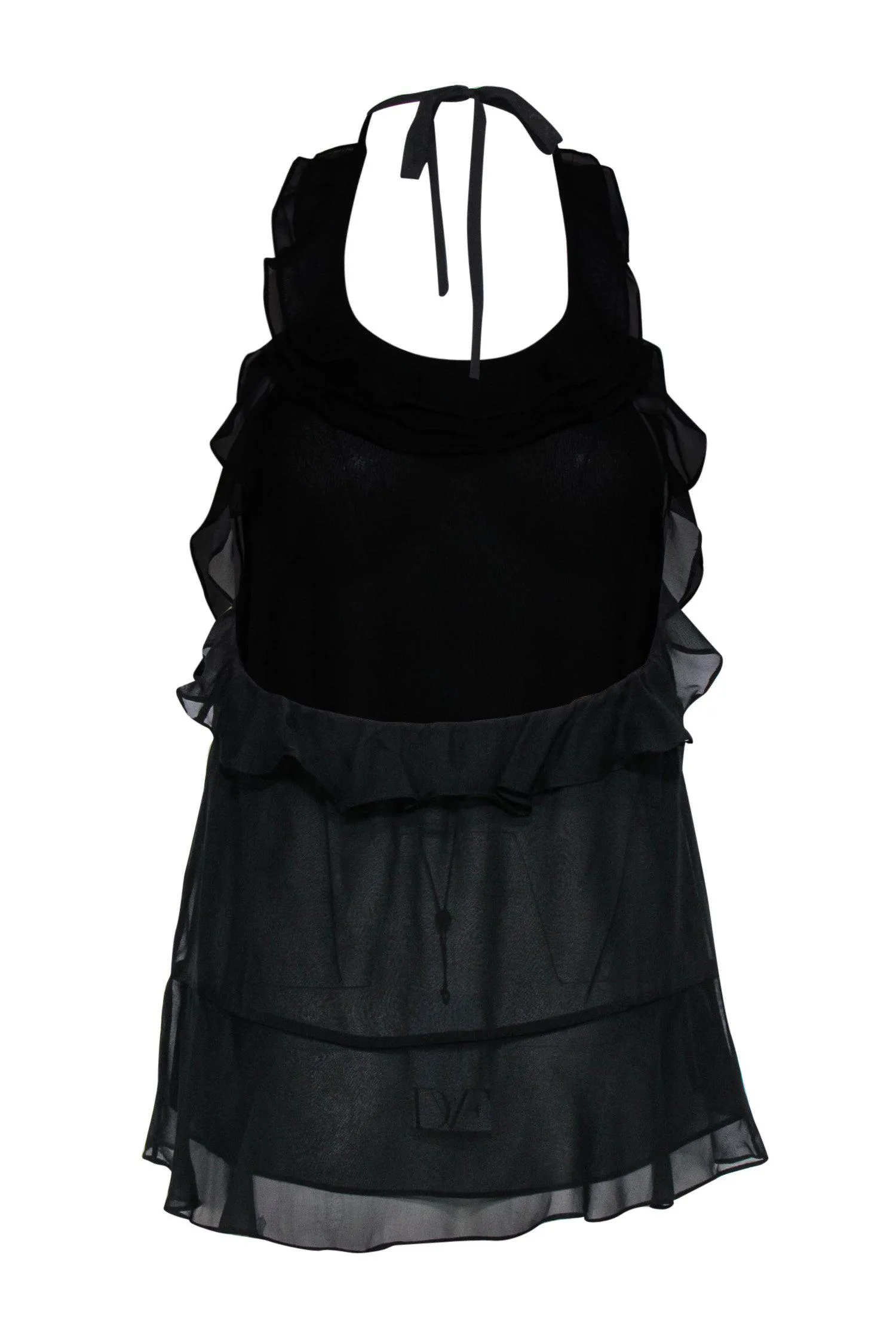 Diane von Furstenberg - Black Ruffle Sheer Silk Halter Tank Sz P
