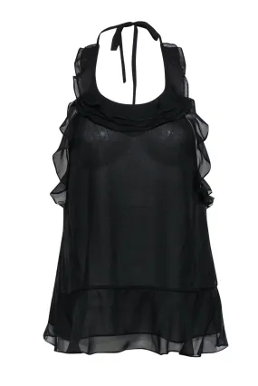 Diane von Furstenberg - Black Ruffle Sheer Silk Halter Tank Sz P