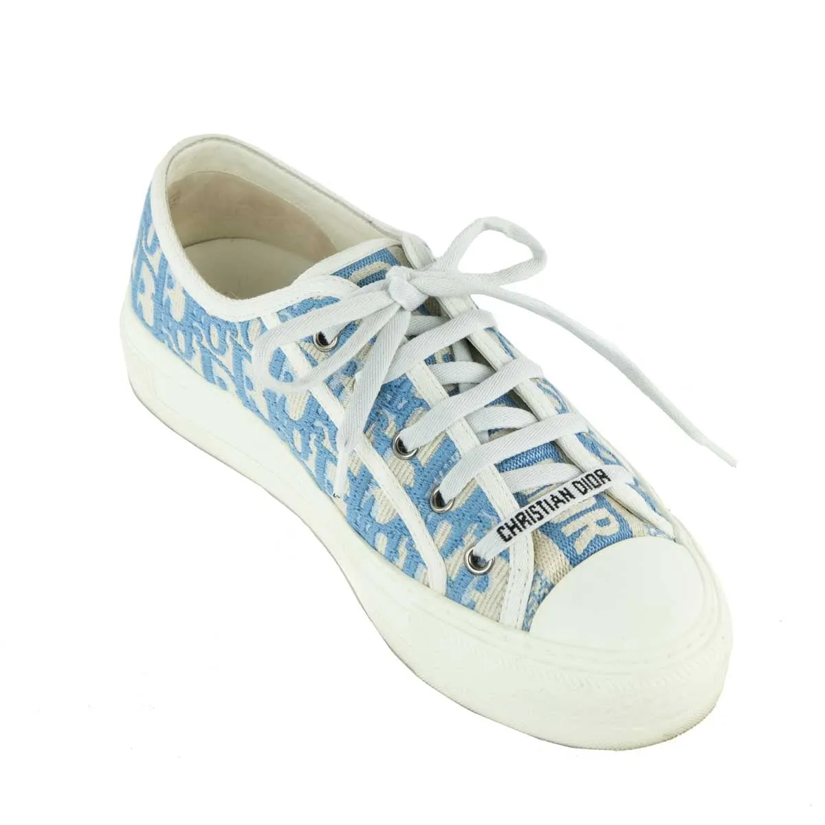 Dior Cornflower Canvas Oblique Embroidered Walk'N'Dior Sneakers Size US 8 | EU 38
