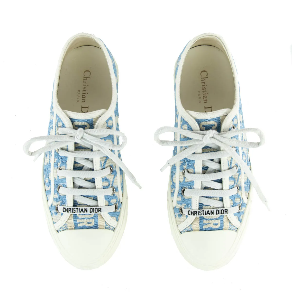 Dior Cornflower Canvas Oblique Embroidered Walk'N'Dior Sneakers Size US 8 | EU 38