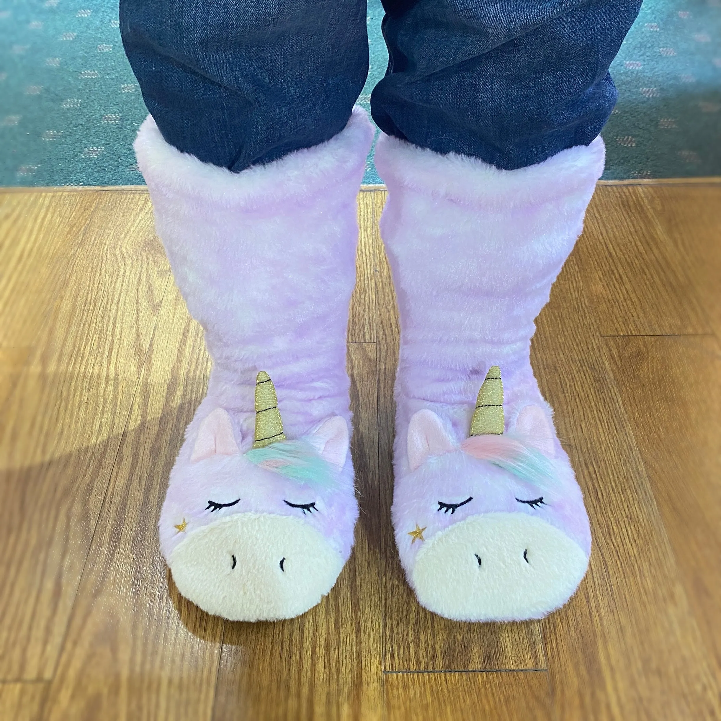Fuzzy, Cozy, Warm Purple Unicorn Slippers - Plush Slipper Socks (Adult)