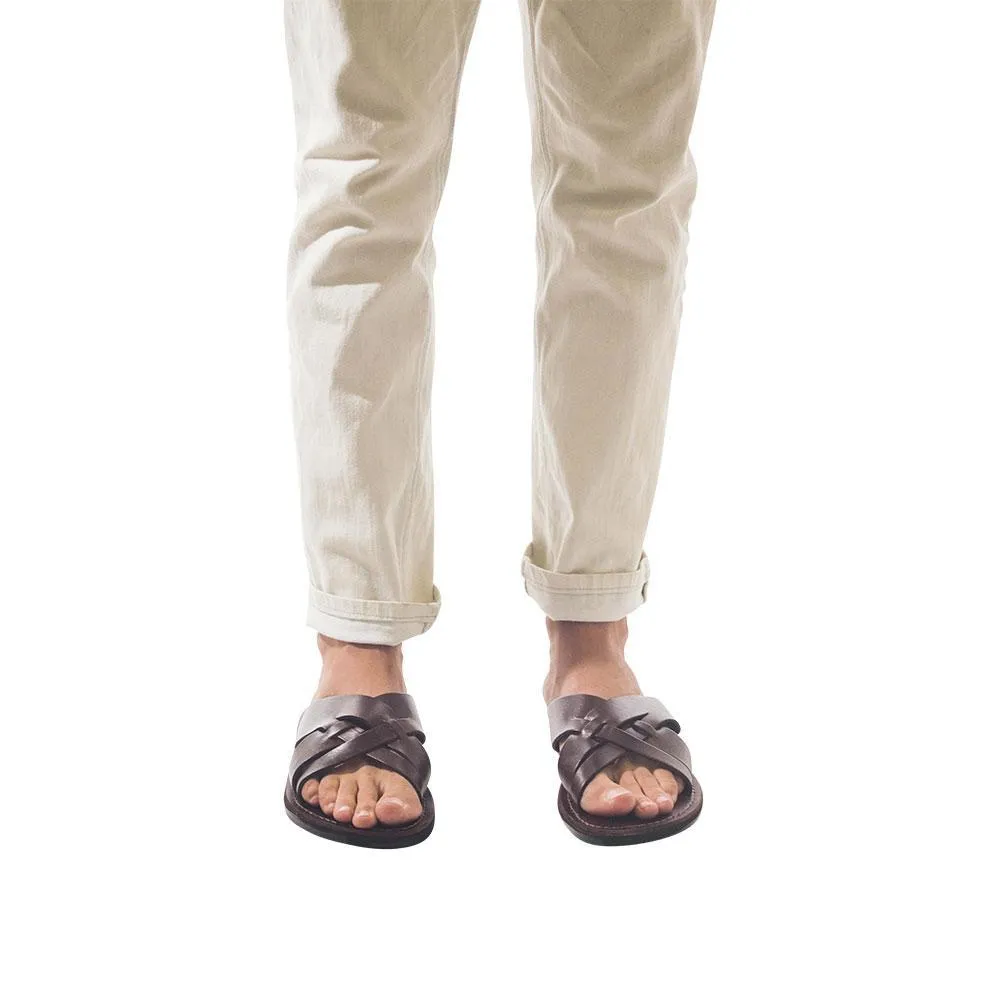 Jesse - Leather Woven Strap Sandal | Brown