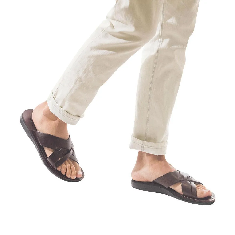 Jesse - Leather Woven Strap Sandal | Brown
