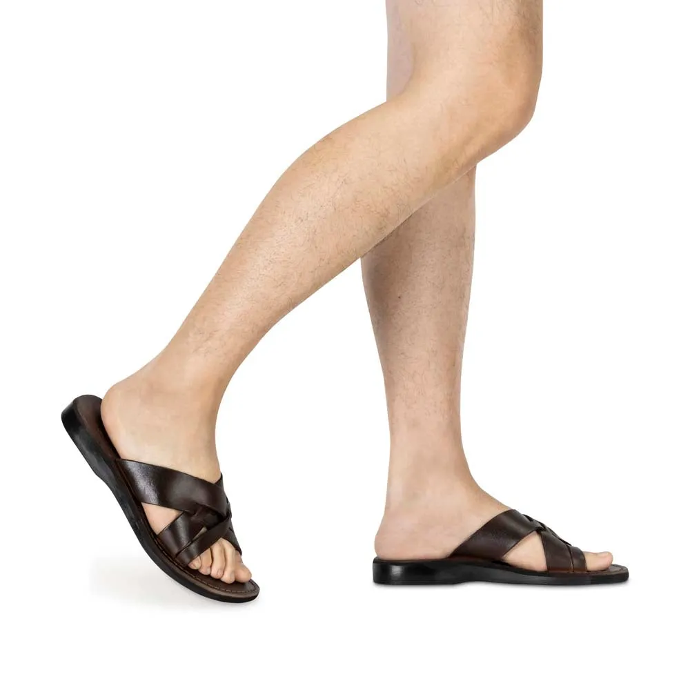 Jesse - Leather Woven Strap Sandal | Brown