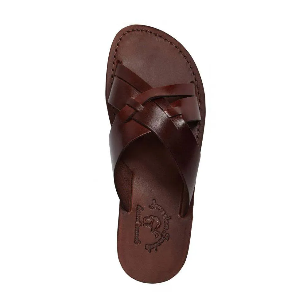 Jesse - Leather Woven Strap Sandal | Brown