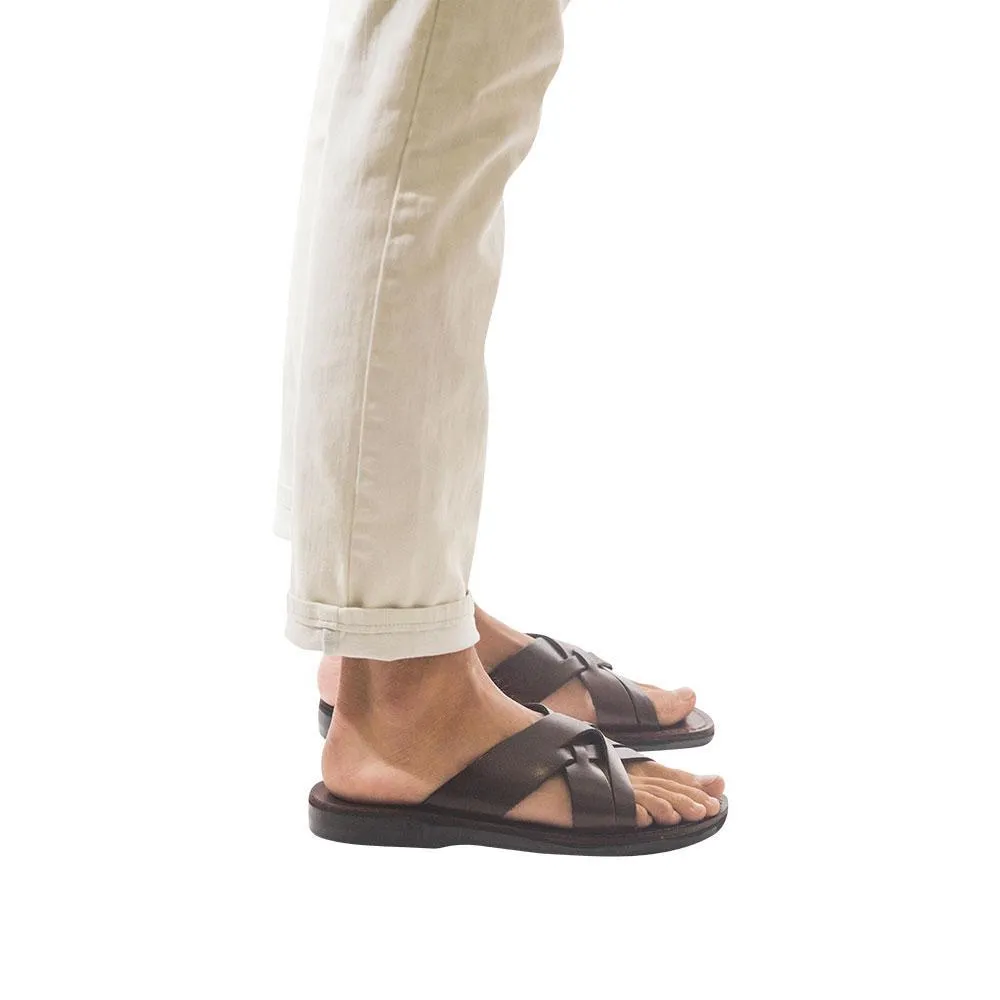 Jesse - Leather Woven Strap Sandal | Brown