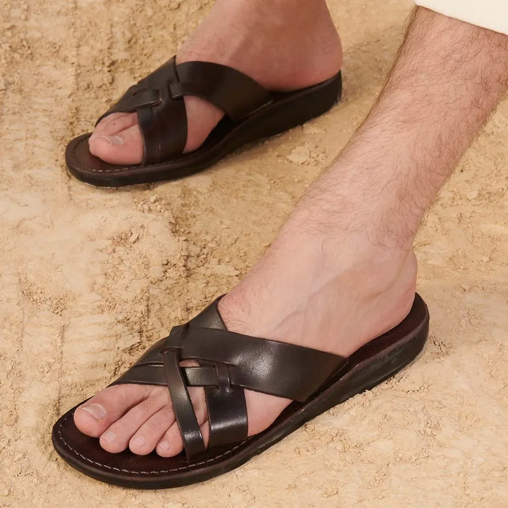Jesse - Leather Woven Strap Sandal | Brown