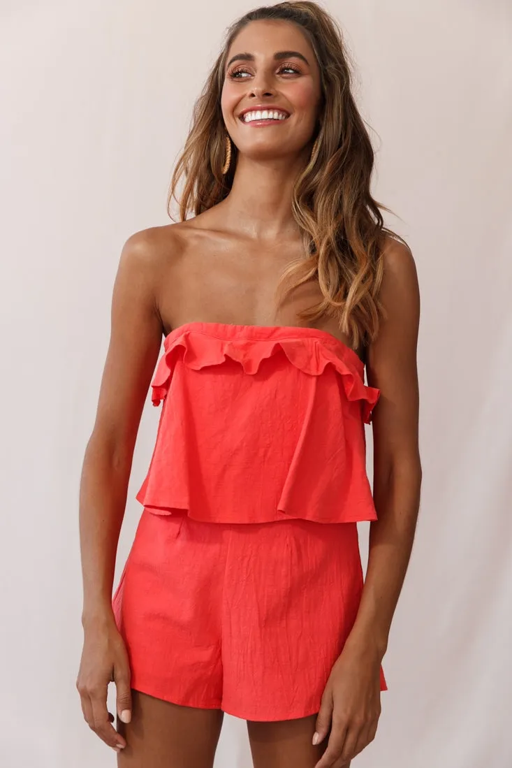 Joey Strapless Tie-Back Romper Orange Tangerine