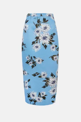 Lorelei Skirt In Blue Dahlia Floral Print Taffeta Faille