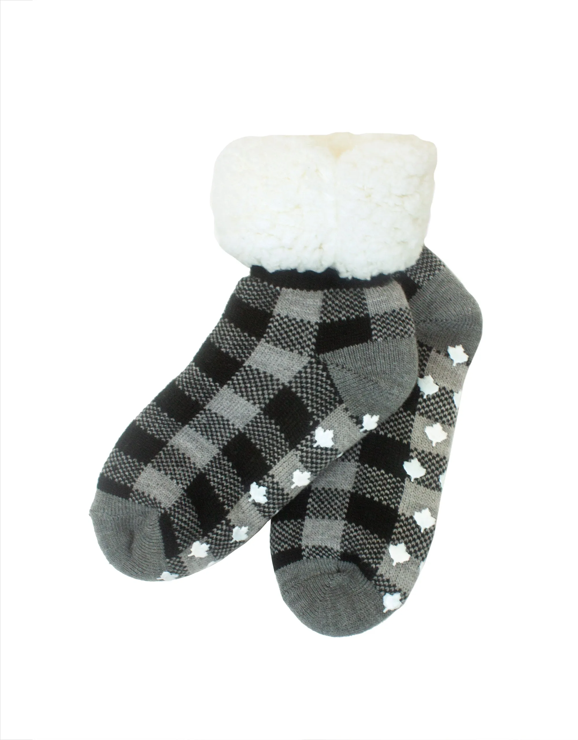 Maple Leaf Buffalo Plaid Ankle Slipper Sock - Black