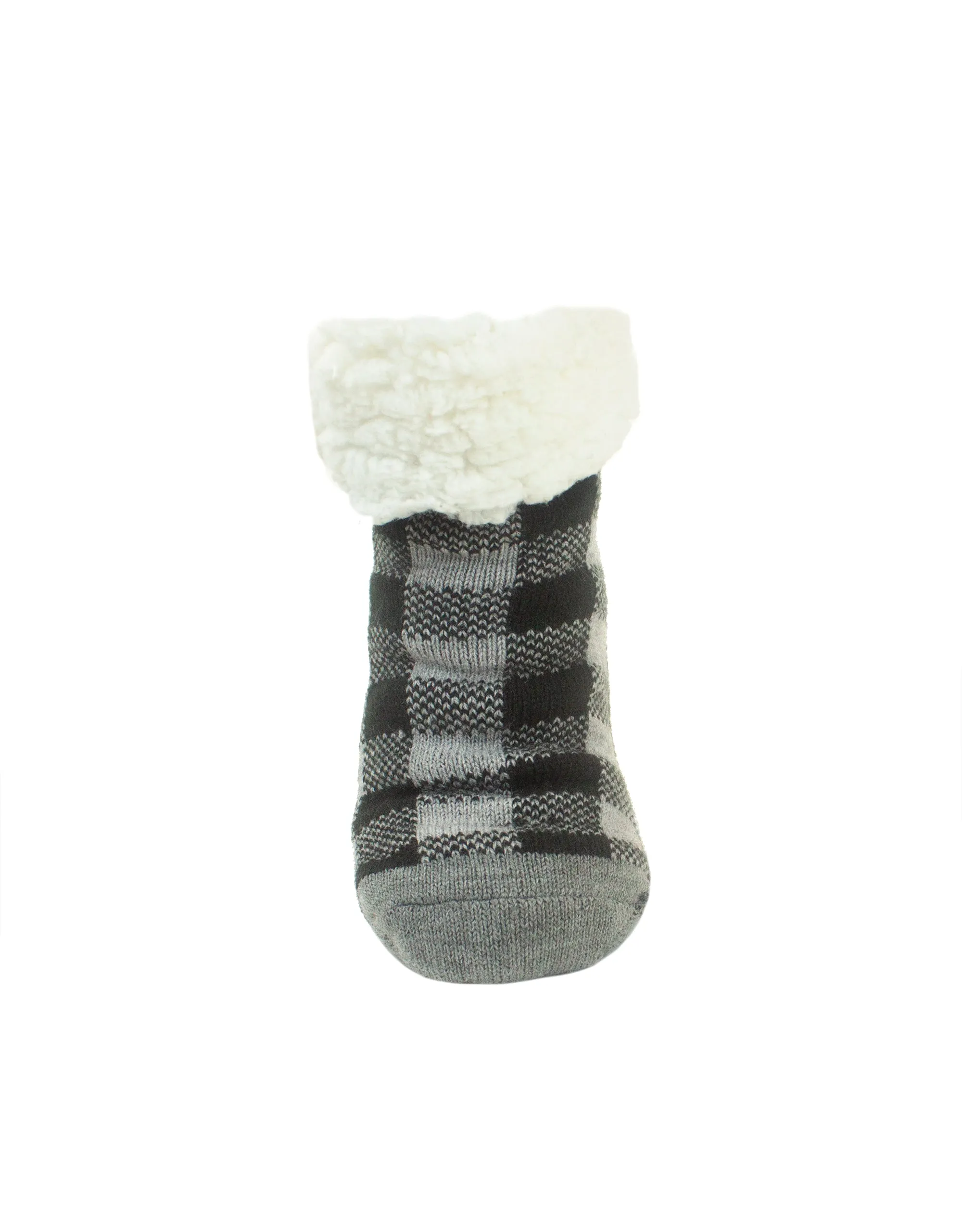 Maple Leaf Buffalo Plaid Ankle Slipper Sock - Black