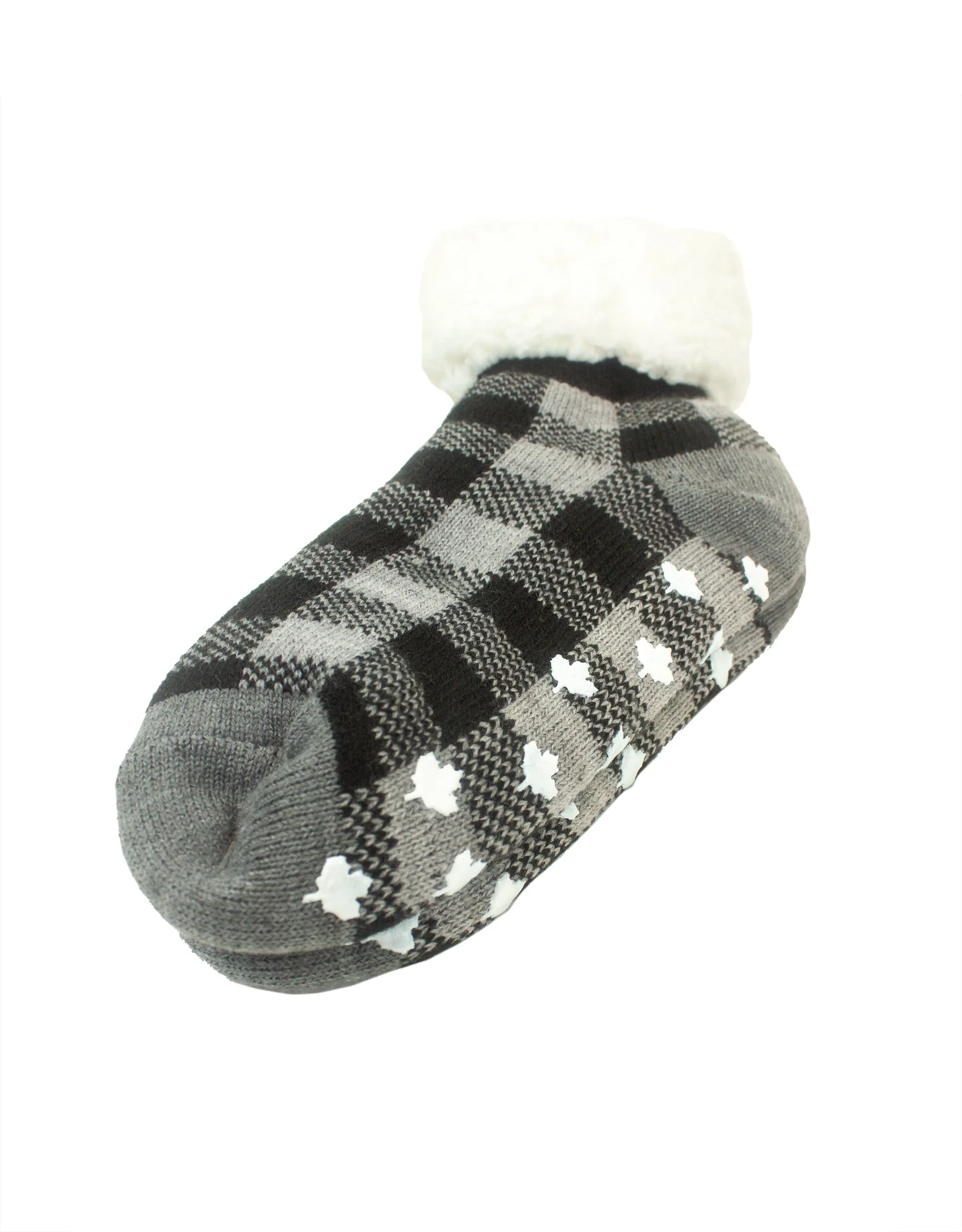 Maple Leaf Buffalo Plaid Ankle Slipper Sock - Black