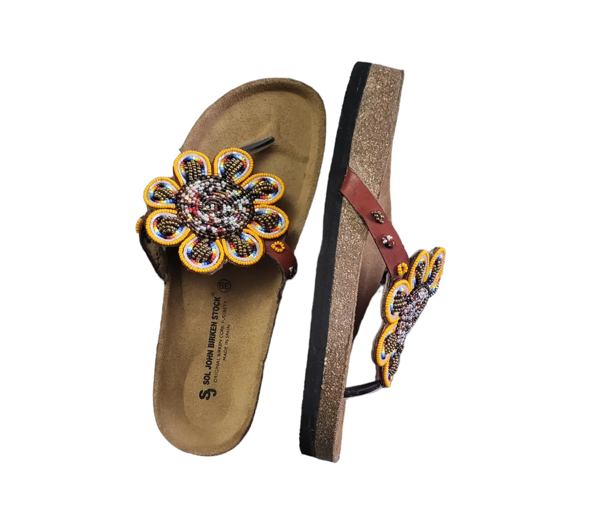 Massai Beaded Sandals with Birkenstock Sole Size 39