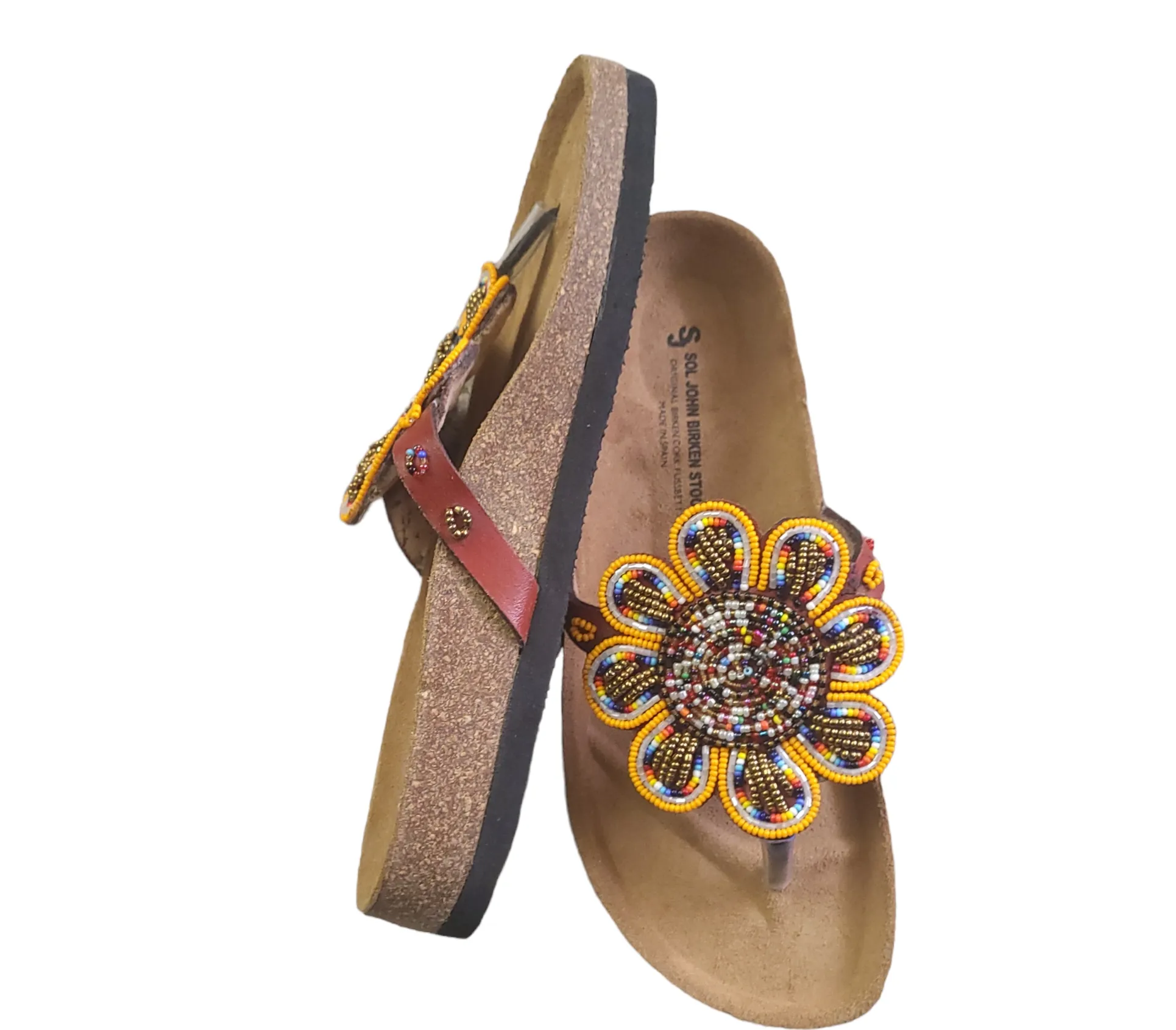 Massai Beaded Sandals with Birkenstock Sole Size 39
