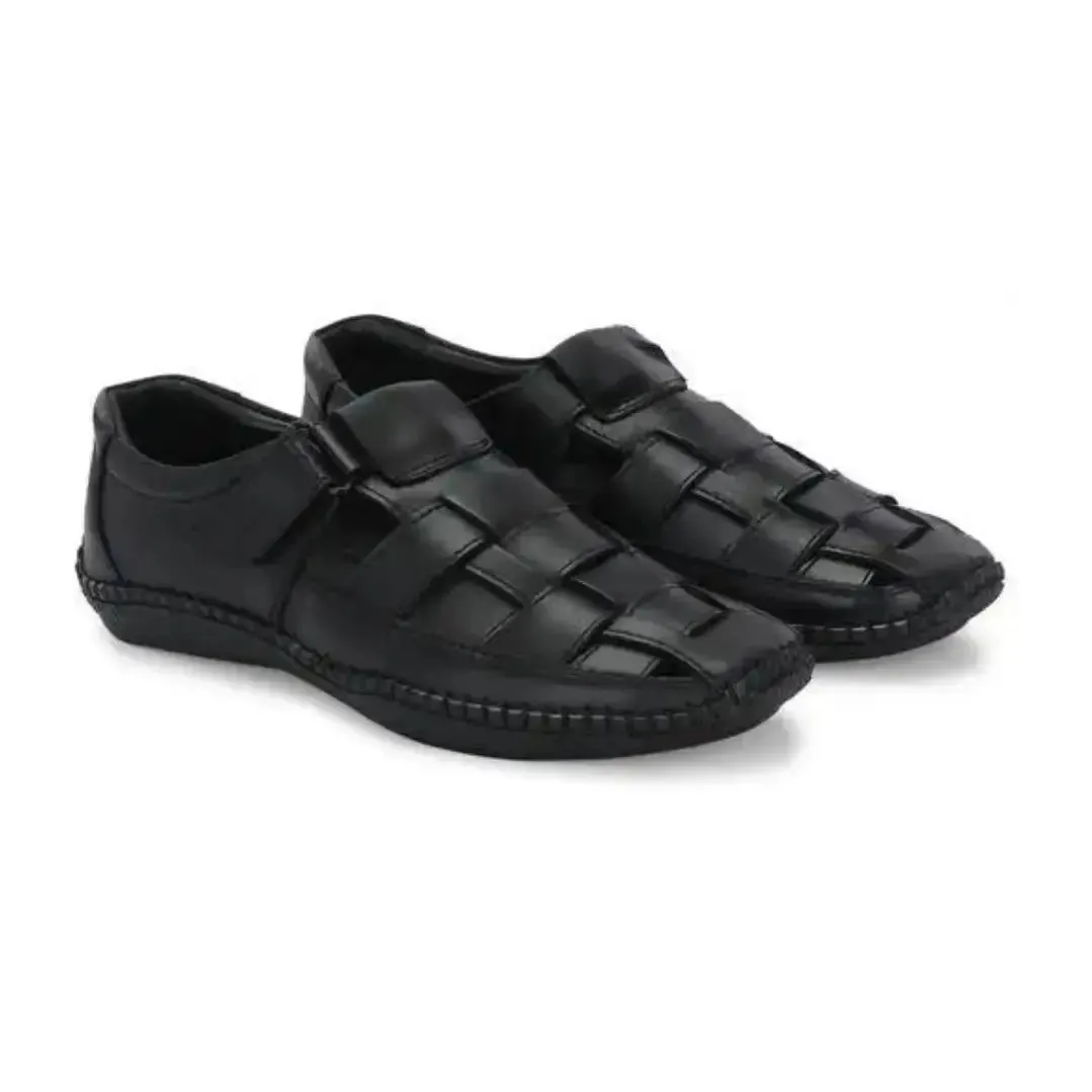 Mens Dreamers Black Leather Sandals for Men