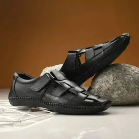 Mens Dreamers Black Leather Sandals for Men
