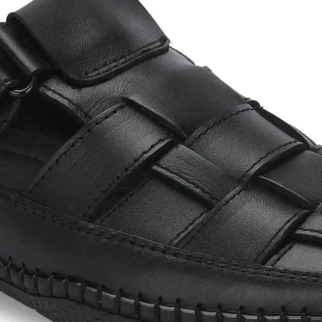 Mens Dreamers Black Leather Sandals for Men