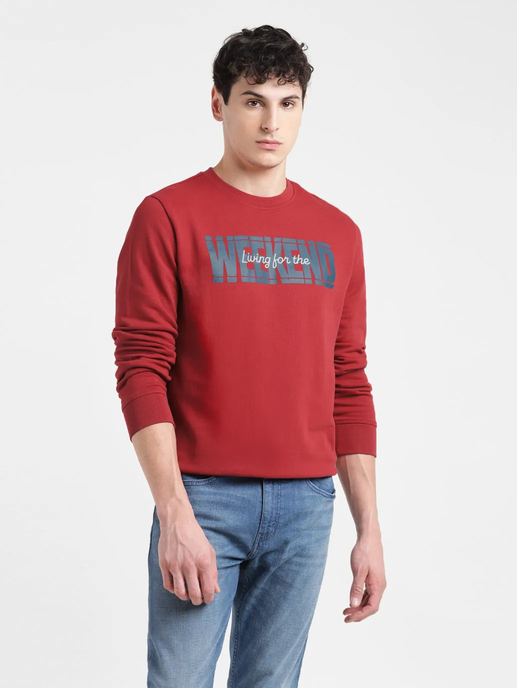 Men's Solid Red Crew Neck Sweatshirt