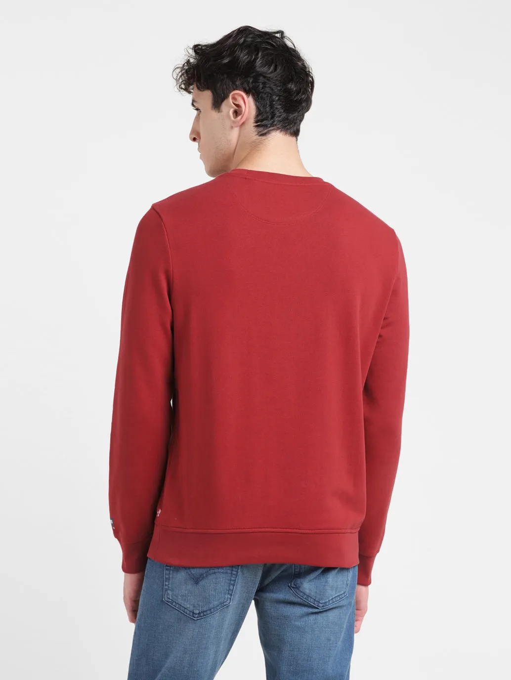 Men's Solid Red Crew Neck Sweatshirt