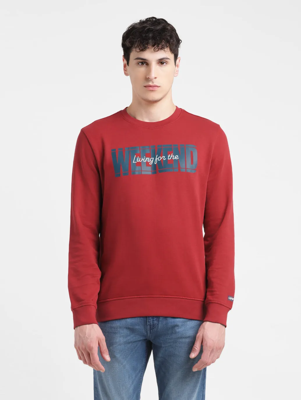 Men's Solid Red Crew Neck Sweatshirt