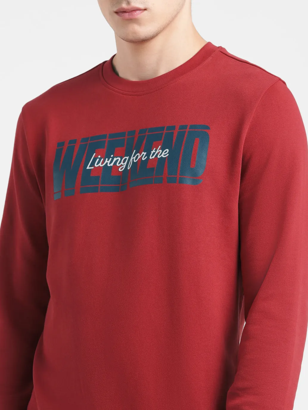 Men's Solid Red Crew Neck Sweatshirt