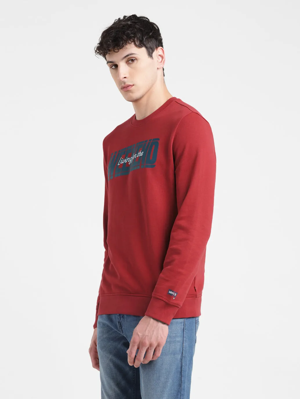 Men's Solid Red Crew Neck Sweatshirt