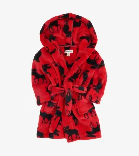 Moose on Red Kids Fleece Robe