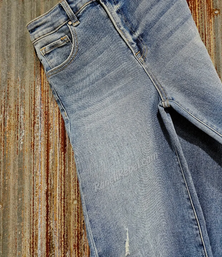 Risen High Rise Wide Cuff Ankle Jeans in Medium Wash #5911