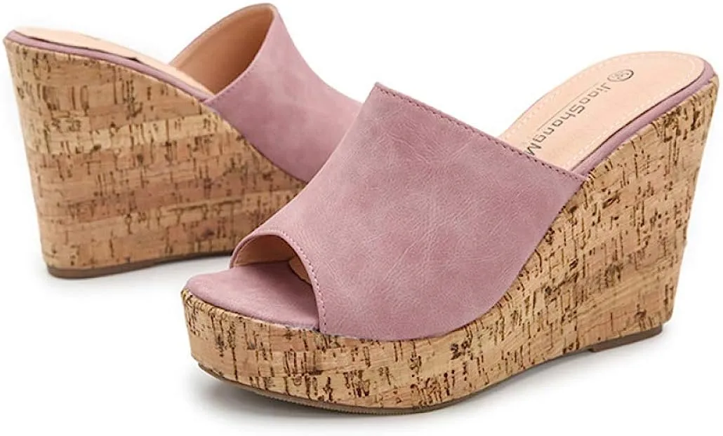 Soft Vegan Leather Navy Blue Cork Style Wedge Sandals