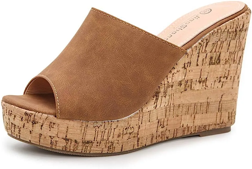 Soft Vegan Leather Navy Blue Cork Style Wedge Sandals