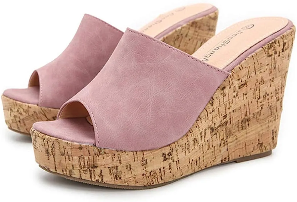 Soft Vegan Leather Navy Blue Cork Style Wedge Sandals