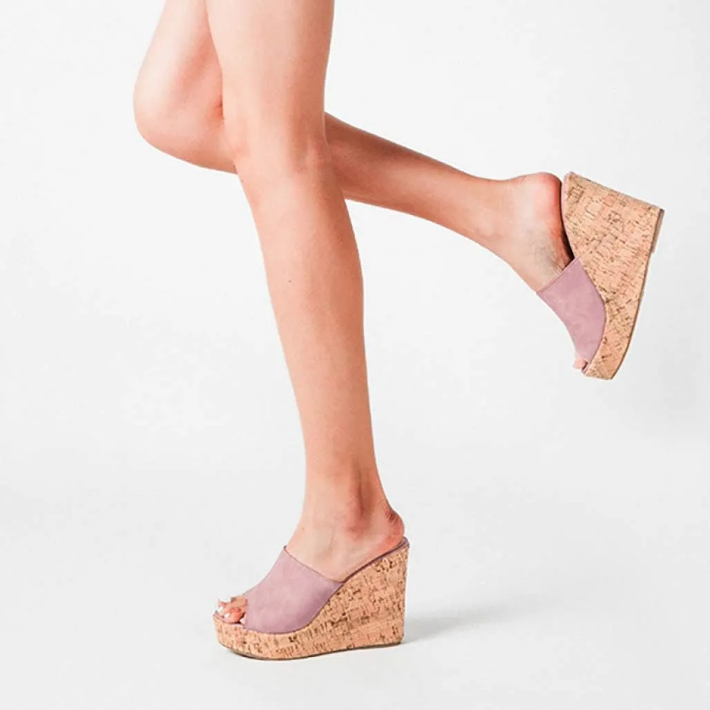 Soft Vegan Leather Navy Blue Cork Style Wedge Sandals