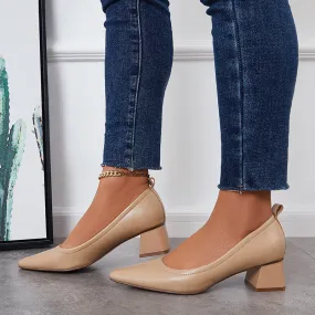 Sohiwoo woman formal Women Pointed Toe Block Low Heel Pumps Solid Color Office Shoes