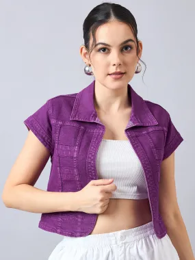 Style Quotient Women Purple Open Front Denim Shrug
