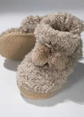 Taupe Faux Fur Bootie Slippers