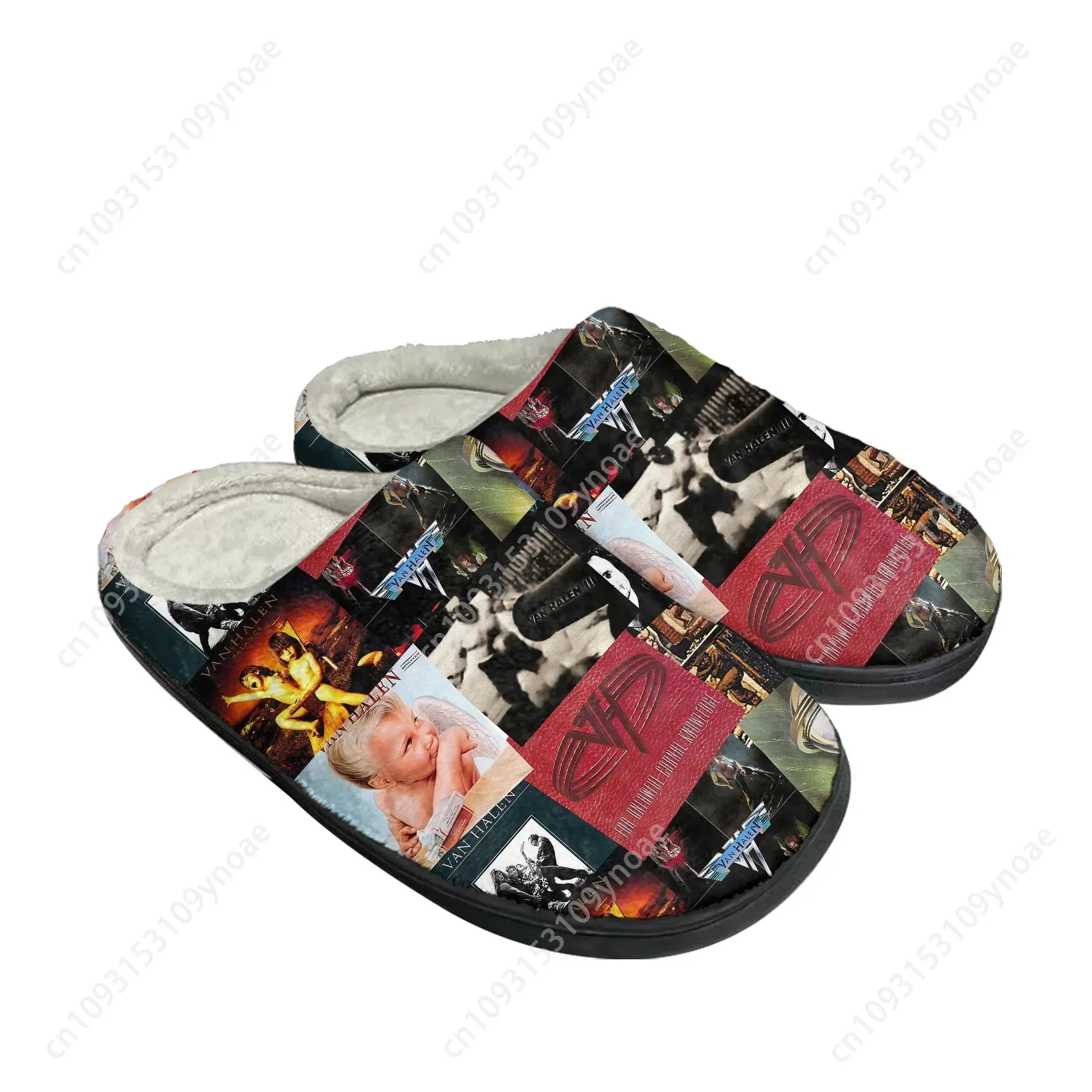 Van EVH 5150 Stripes Rock Band Plush Slippers – Thermal Winter Sandals for Men and Women, Indoor Cotton Comfort, Keep Warm in Style